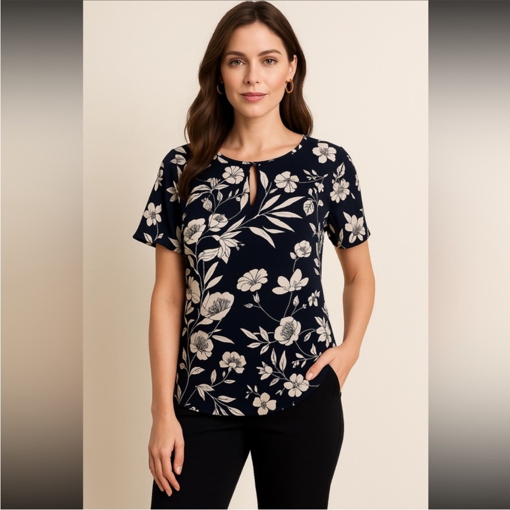 Floral Print Short Sleeve Blouse - Ann Taylor - Size M